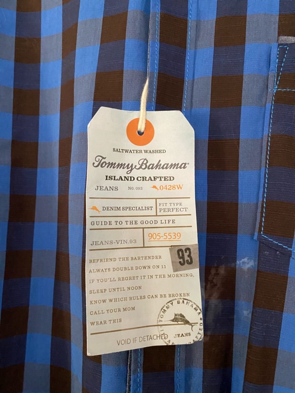 Tommy Bahama Blue and Brown Check Button-Down Shirt - Picture 3 of 6